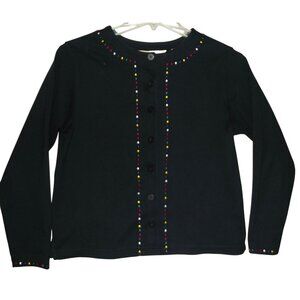 Bechamel Jacket Womens Small Black embroidered button knit cardigan crew neck